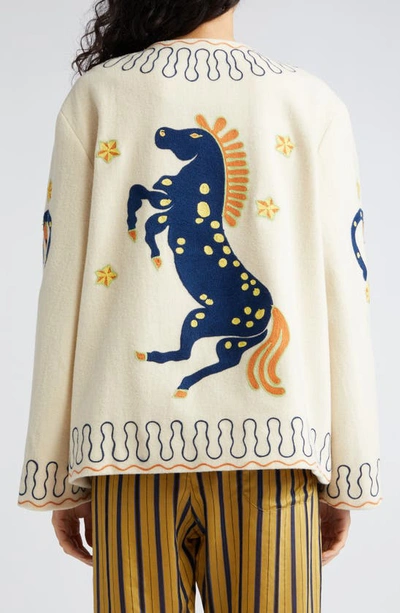 Bode Winter Stallion Stitched Wool Jacket In Cream Multi