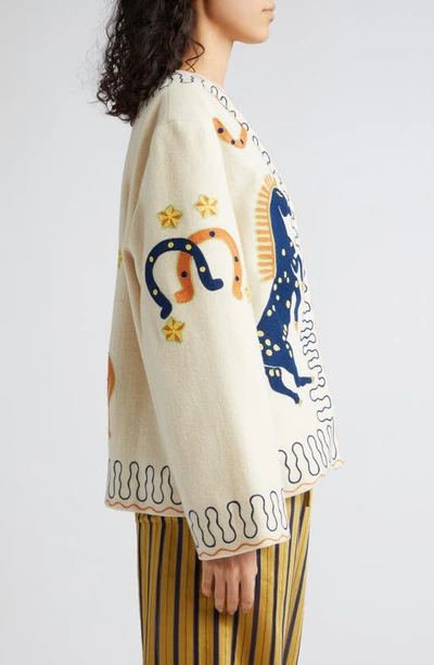 Bode Winter Stallion Stitched Wool Jacket In Cream Multi