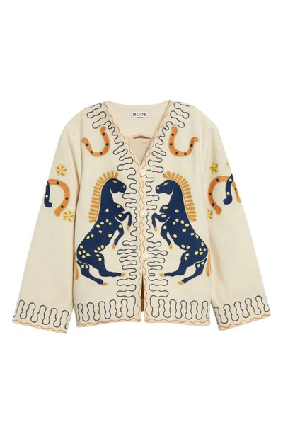 Bode Winter Stallion Stitched Wool Jacket In Cream Multi