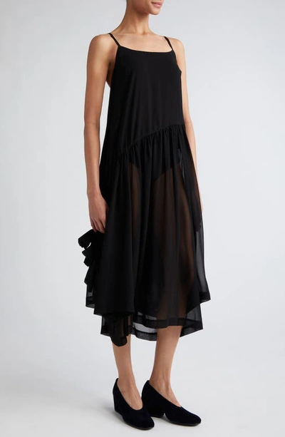 Shop Comme Des Garçons Bow Accent Tiered Georgette Midi Dress In Black