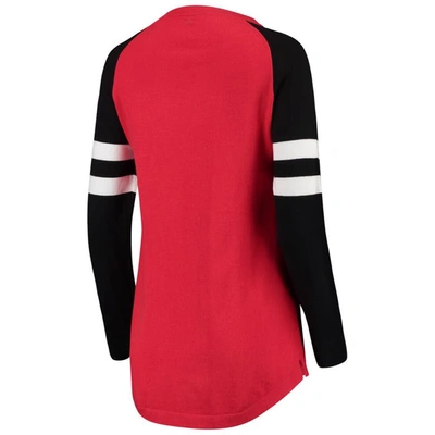 Shop Foco Scarlet Nebraska Huskers Stripe Sleeve Tunic Sweater In Red