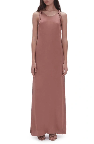 Shop Aje Intrigue Twist Back Maxi Dress In Chocolate Brown