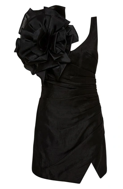 Shop Aje Rosette Linen Blend Minidress In Black