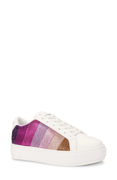 Shop Kurt Geiger Laney Crystal Rainbow Stripe Sneaker In Open Pink