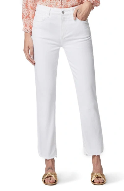 Shop Paige Cindy Frayed High Waist Ankle Straight Leg Jeans In White Noise W/ Grand Hem