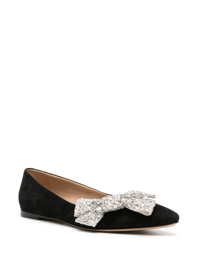 Shop Chloé Black Théa Bow-embellished Suede Ballerina Shoes