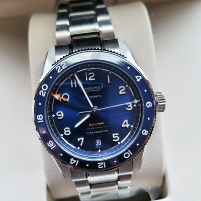 Pre-owned Longines Spirit Zulu Time 39mm Blue Dial Gmt Steel Men's Watch L38024936