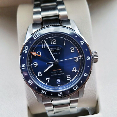 Pre-owned Longines Spirit Zulu Time 39mm Blue Dial Gmt Steel Men's Watch L38024936