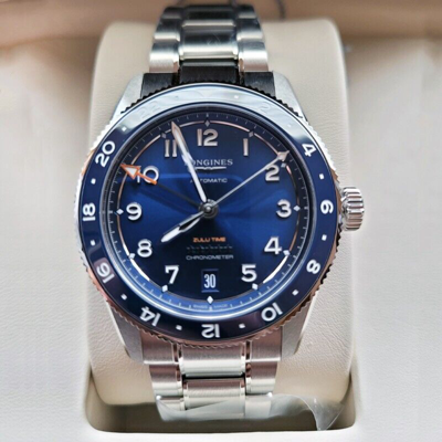 Pre-owned Longines Spirit Zulu Time 39mm Blue Dial Gmt Steel Men's Watch L38024936
