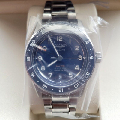 Pre-owned Longines Spirit Zulu Time 39mm Blue Dial Gmt Steel Men's Watch L38024936