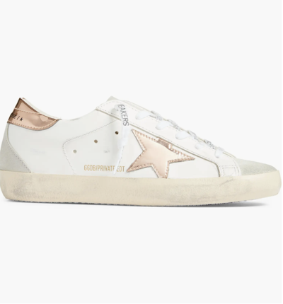 Pre-owned Golden Goose Women's Super Star Low Top Sneaker, White/pink 5594 - Retail $595 In White/ice/pink