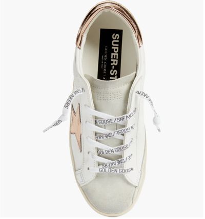Pre-owned Golden Goose Women's Super Star Low Top Sneaker, White/pink 5594 - Retail $595 In White/ice/pink