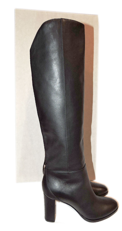 Pre-owned Jimmy Choo Madalie 80 Boots Tall Knee Black Leather Booties 37 Boot