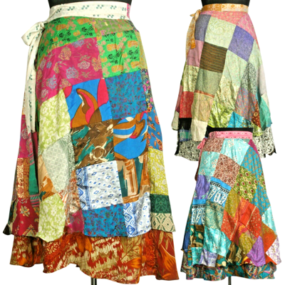 Pre-owned Vintage Silk Sari Magic Wrap Around Skirts Beach Wear Reversible Warp Skirt 50pc In Multicolor