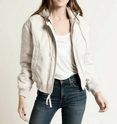 Pre-owned Vince Soft Faux Shearling Lined Zip Bomber Jacket, Lucite, Large, Msrp $525