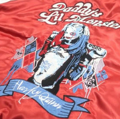 Pre-owned Dc Comics Suicide Squad Size L Souvenir Jacket Sukajan Outerwear Crazy Harley Quinn Unisex In Red