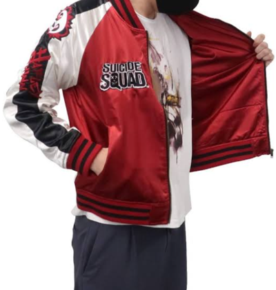 Pre-owned Dc Comics Suicide Squad Size L Souvenir Jacket Sukajan Outerwear Crazy Harley Quinn Unisex In Red