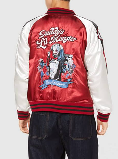 Pre-owned Dc Comics Suicide Squad Size L Souvenir Jacket Sukajan Outerwear Crazy Harley Quinn Unisex In Red