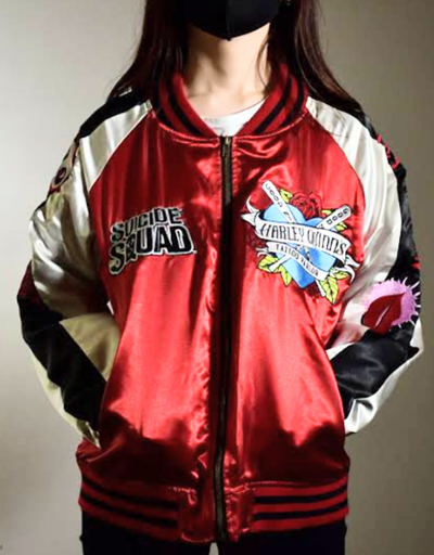 Pre-owned Dc Comics Suicide Squad Size L Souvenir Jacket Sukajan Outerwear Crazy Harley Quinn Unisex In Red