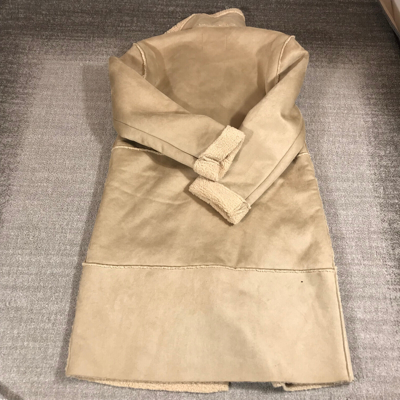 Pre-owned Frye Coat Women's Small Natural Faux Shearling Double Breasted Pea Coat In Beige