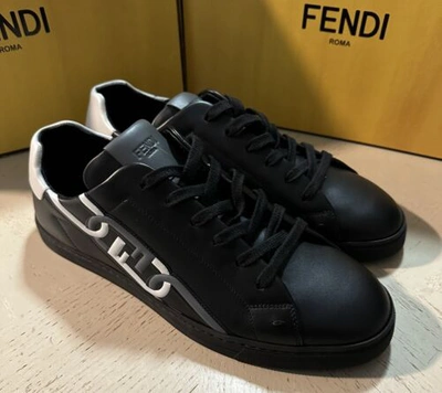 Pre-owned Fendi $795  Men Ff Logo Leather Sneakers Black 10 Us/9 Uk