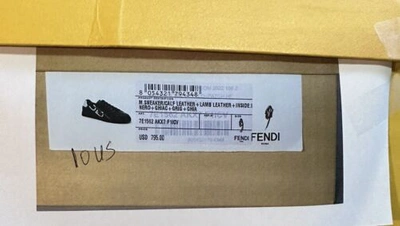 Pre-owned Fendi $795  Men Ff Logo Leather Sneakers Black 10 Us/9 Uk