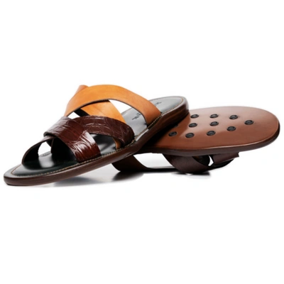 Pre-owned Mezlan 4669-c Men's Crocodile Sandals Sport/camel Usa In Multicolor