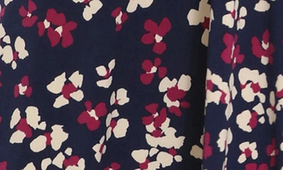 London Times Floral Elbow Sleeve Inset Waist Midi Dress In Navy Coral