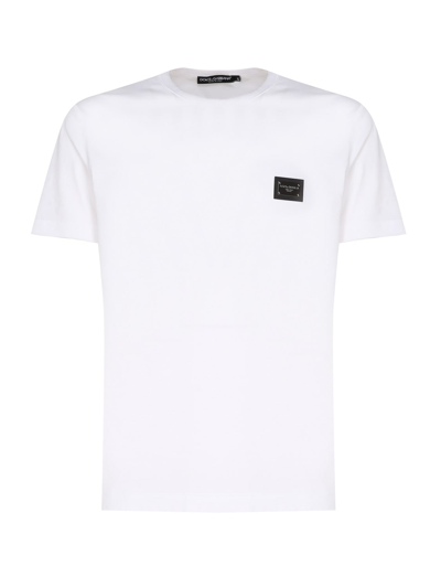 Shop Dolce & Gabbana Cotton T-shirt With Logo Plaque In White