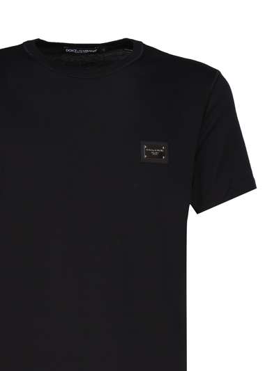 Shop Dolce & Gabbana Cotton T-shirt With Logo Plaque In Nero