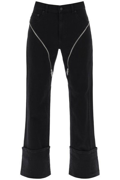 Shop Mugler Straight Jeans With Zippers In Black (black)