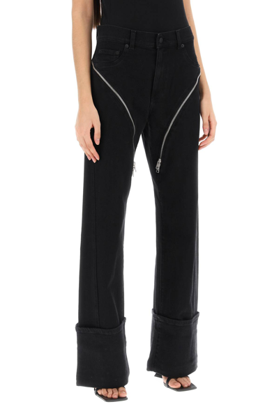 Shop Mugler Straight Jeans With Zippers In Black (black)