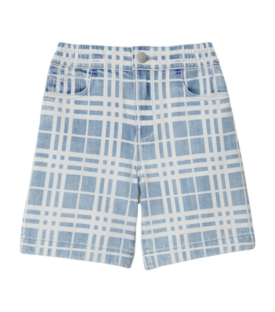 Shop Burberry Japanese Denim Check Shorts (3-14 Years) In Blue