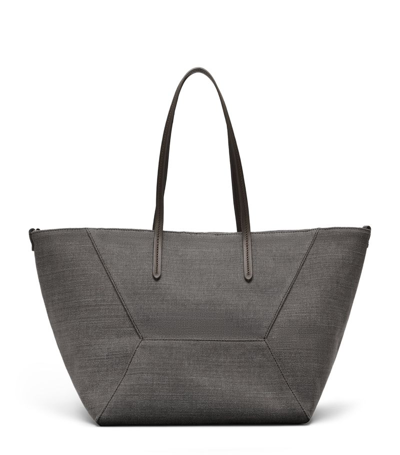 Shop Brunello Cucinelli Cotton-linen Tote Bag In Grey