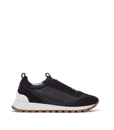Shop Brunello Cucinelli Suede And Technical Fabric Running Sneakers In Black