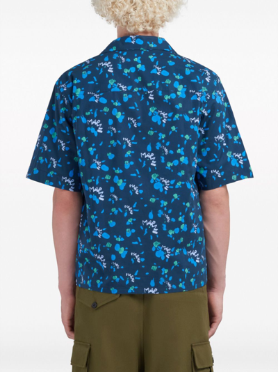 Shop Marni Printed Cotton Shirt In Blue