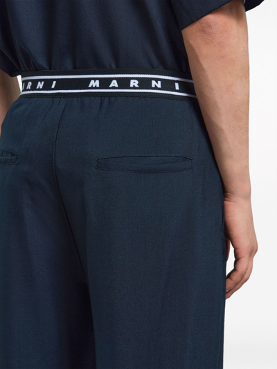 Shop Marni Logo Wool Trousers In Black