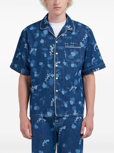 Shop Marni Printed Denim Shirt In Blue