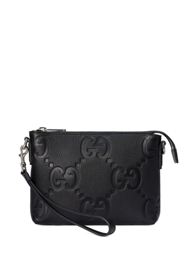 Shop Gucci Jumbo Gg Leather Crossbody Bag In Black