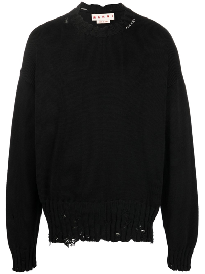 Shop Marni Cotton Crewneck Sweater In Black