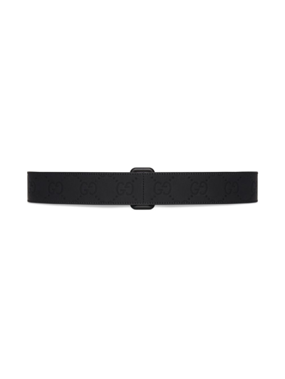 Shop Gucci Rubber Effect Leather Belt In Black