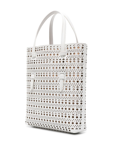 Shop Alaïa Mina Ns Leather Bucket Bag In White