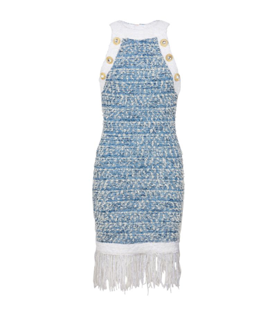 Shop Balmain Tweed Mini Dress In Slj Blue