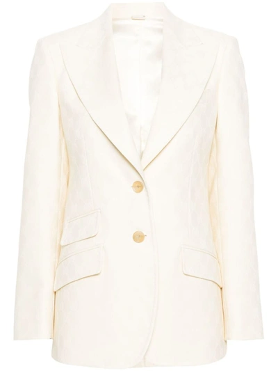 Shop Gucci Wool Single-breasted Blazer Jacket In Cream