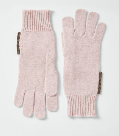 Shop Brunello Cucinelli Cashmere Monili-trim Gloves In Pink