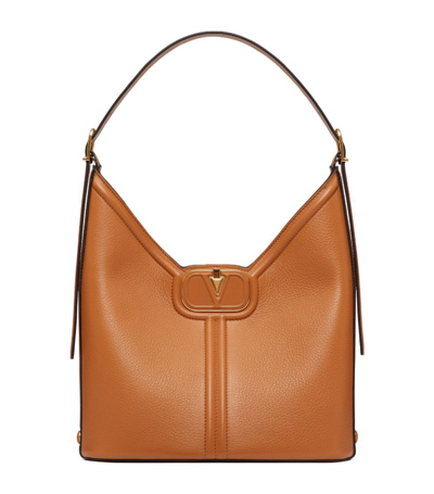 Shop Valentino Leather Vlogo Shoulder Bag In Beige