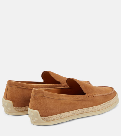 Tod's Round Toe Suede Loafers With Espadrille Detail In Neutral