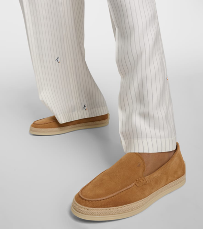 Tod's Round Toe Suede Loafers With Espadrille Detail In Neutral
