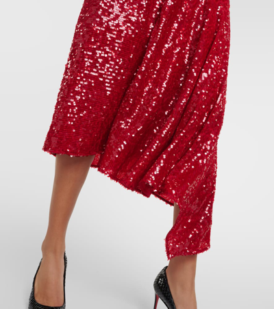 Shop Erdem Asymmetric Sequined Midi Dress In Red