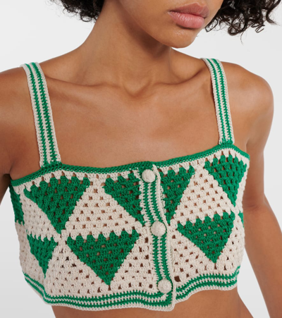 Shop Anna Kosturova Maija Crochet Crop Top In Green